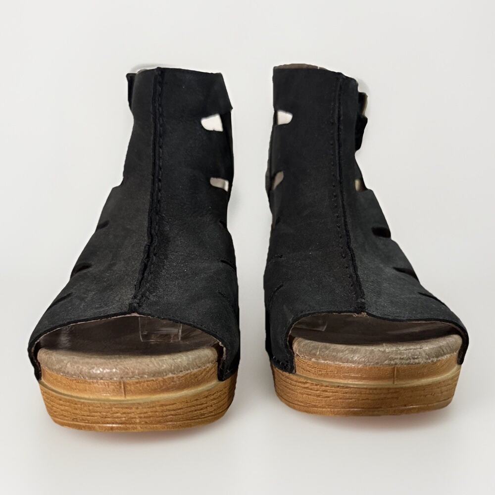 Dansko Chunky Heel Sandals - Womens 38 US 7 - Demetra Black Nubuck Slingback - Picture 3 of 6